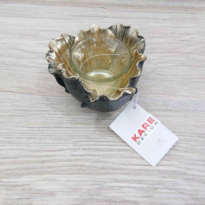Svícen na čajovou svíčku Flower Bloom - černozlatý, 10cm Kare