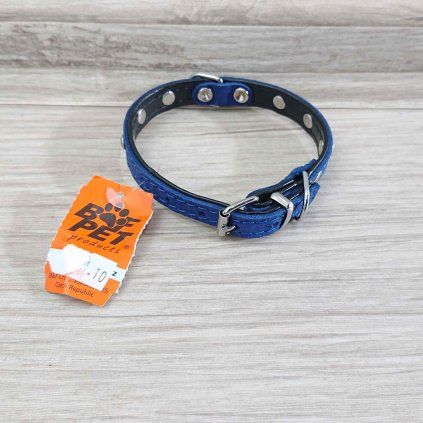 Modrý kožený obojek s kamínky, 30m x 12mm BafPet