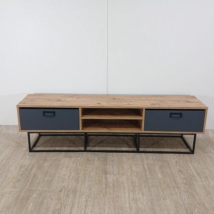 TV stolek s šedými dvířky Industrio, délka 180 cm
