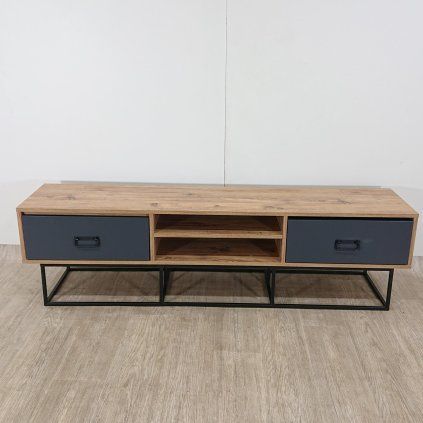 TV stolek s šedými dvířky Industrio, délka 180 cm